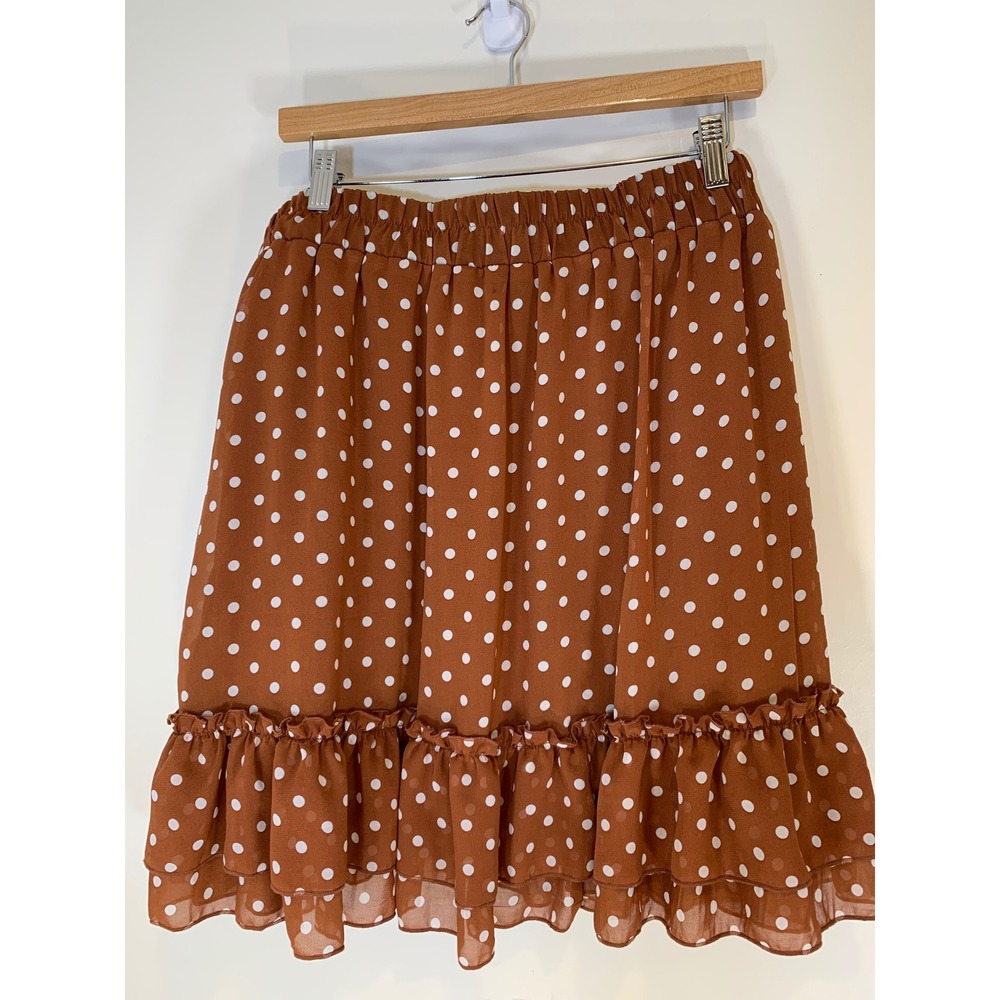 Brown Polka Dot Ruffle Hem Skirt 5XL Boho Retro Cottagecore‎ Women Skirt
